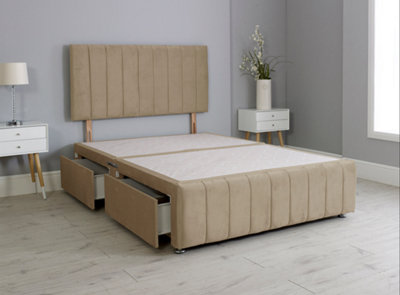 4FT6 Double Panel Mink Plush Divan Bed Set Headboard & Footboard 2 ...