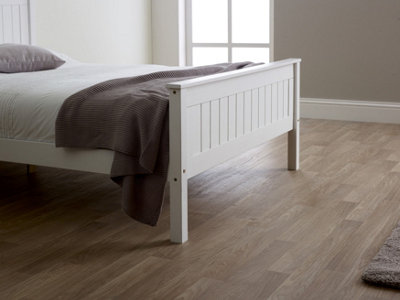 4ft6 Double Pure white,wood bed fame wooden high foot end,solid panel ...