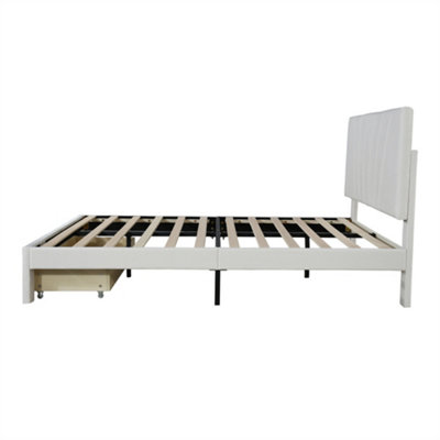 4ft6 Double Upholstered Bed with a Big Drawer, Adjustable Headboard, Sturdy Wooden Slat Support, Velvet Fabric