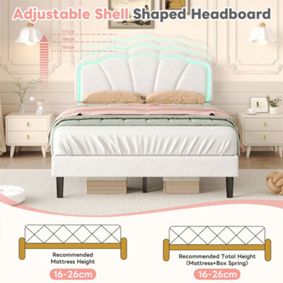 4ft6 Double Upholstered Bed with LED Adjustable Shell Shape Headboard ...