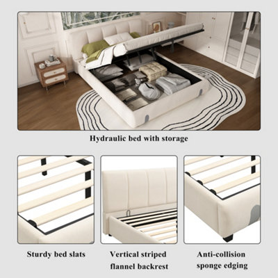 4ft6 Double Upholstered Hydraulic Storage Bed with Velvet