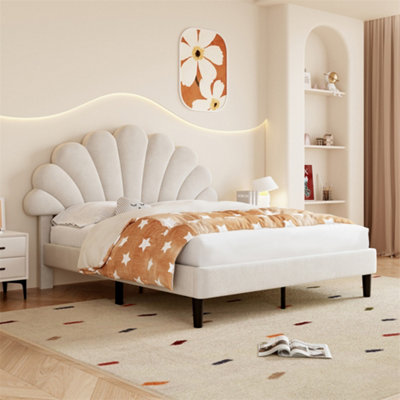 4ft6 Double Upholstered Velvet Bed Frame, with Adjustable