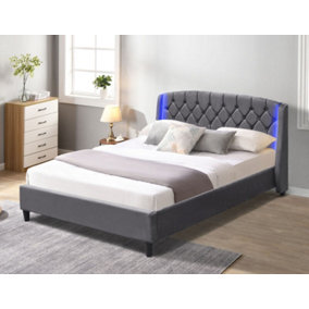 4ft6 Grey Fabric Bedframe With LED Headboard