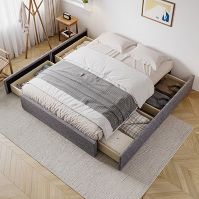 4ft6-linen-double-bed-frame-with-4-drawer-grey