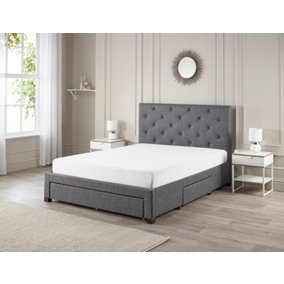 4FT6 Monet Double Bed Tufted Deep Buttoned Headboard Fabric 3 Drawer Storage Bed Frame - Dark Grey
