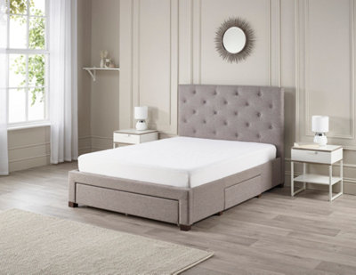 4FT6 Monet Double Bed Tufted Deep Buttoned Headboard Fabric 3 Drawer Storage Bed Frame - Grey Marl