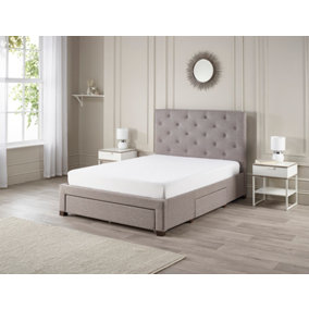 4FT6 Monet Double Bed Tufted Deep Buttoned Headboard Fabric 3 Drawer Storage Bed Frame - Grey Marl