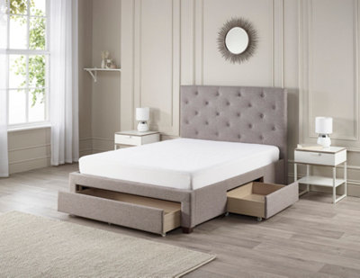 4FT6 Monet Double Bed Tufted Deep Buttoned Headboard Fabric 3 Drawer Storage Bed Frame Grey Marl