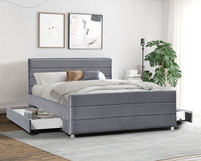 4FT6 PLUSH VELVET FABRIC UPHOLSTERED 2 DRAWER BED FRAME | DIY at B&Q