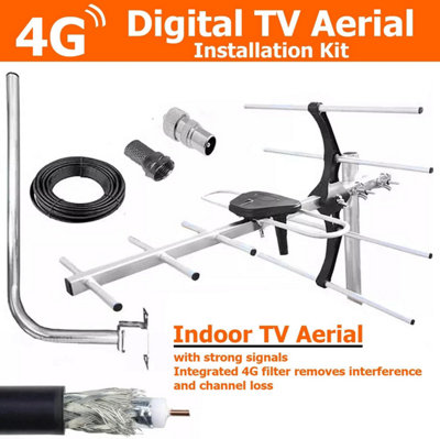 4G Digital Outdoor TV Aerial Antenna Installation Kit, Roof and Loft ...
