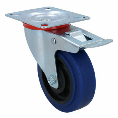 4in 100mm Braked Swivel Castor Wheel with Elastic Rubber Tyre Trolleys Carts 1pc Price Comparisons | Compare The Build