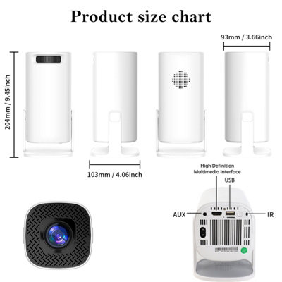 4K decoding projector, 1080P, WiFi6, BT5.4, Android 11, 100-inch display, rotatable, built-in speaker