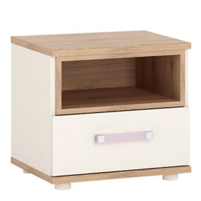 4Kids 1 Drawer bedside Cabinet in Light Oak and white High Gloss (lilac handles)