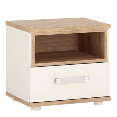 4Kids 1 Drawer bedside in Light Oak and white High Gloss