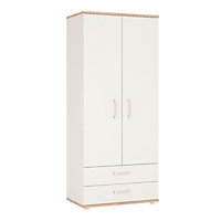 4Kids 2 Door 2 Drawer Wardrobe in Light Oak and white High Gloss (opalino handles)