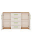 4Kids 2 Door 4 Drawer Sideboard in Light Oak and white High Gloss (lemon handles)