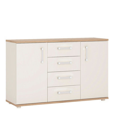 4Kids 2 Door 4 Drawer Sideboard in Light Oak and white High Gloss (opalino handles)