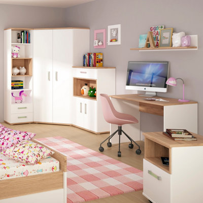 4Kids Corner Wardrobe in Light Oak and white High Gloss