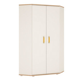 4Kids Corner Wardrobe in Light Oak and white High Gloss (orange handles)