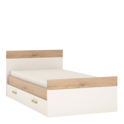 4Kids Single Bed with under Drawer in Light Oak and white High Gloss (lemon handles)