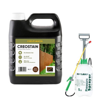 4L Creostain Fence Stain & Sprayer (Dark Brown) - Creosote / Creocote Substitute - Oil Based Wood Treatment (Free Delivery)