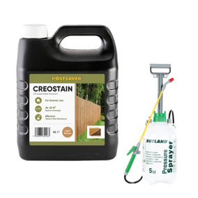 4L Creostain Fence Stain & Sprayer (Light Brown) - Creosote/Creocoat Substitute - Oil Based Wood Treatment (Free Delivery)
