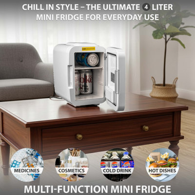 4L Mini Fridge with LED Mirror Portable Cooler Warmer Table Top Bedroom ...