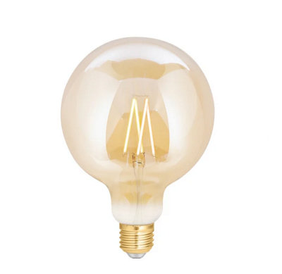 4Lite 6.5w E27 Wifi Dimmable LED Filament G125 Smart Globe - Amber Filament - 3 Pack