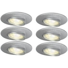 4lite IP20 GU10 Fire-Rated Adjustable Downlight - Satin Chrome, Pack of 6