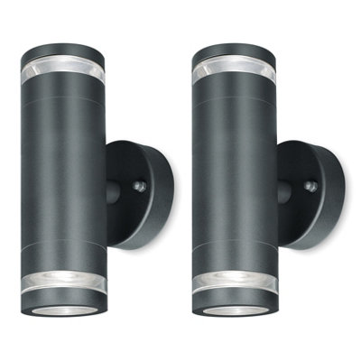 4lite Marinus GU10 Bi-Directional Outdoor Wall Light without PIR - Anthracite, Pack of 2