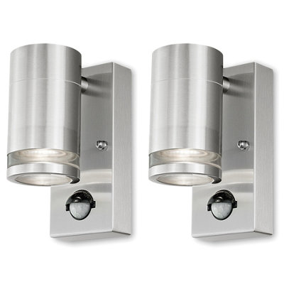 4lite Marinus GU10 Single Direction Outdoor Wall Light with PIR - Stainless Steel, Pack of 2