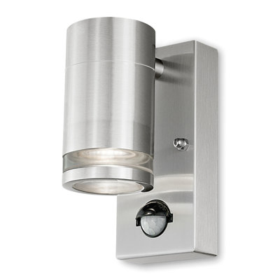 4lite Marinus GU10 Single Direction Outdoor Wall Light with PIR - Stainless Steel, Pack of 2