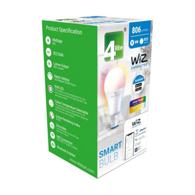 4lite Smart Wiz Connected LED Bulb - WiFi/Bluetooth A60 B22, Dimmable & Colour Changing