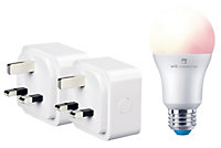 4lite Wiz Connected 3-Pin UK Smart Plug x 2 Pack + 1 x A60 Multicolour Dimmable E27 Large Screw Fit Smart Bulb