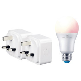 4lite Wiz Connected 3-Pin UK Smart Plug x 2 Pack + 1 x A60 Multicolour Dimmable E27 Large Screw Fit Smart Bulb