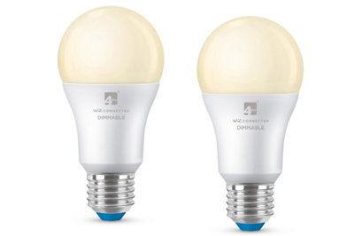 4lite WiZ Connected A60 Connect Warm White WiFi/Bluetooth LED Smart Bulb - E27 Screw Fit - 2 x Pack