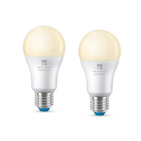 4lite WiZ Connected A60 Connect Warm White WiFi/Bluetooth LED Smart Bulb - E27 Screw Fit - 2 x Pack