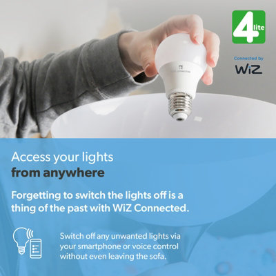 4lite WiZ Connected A60 Connect Warm White WiFi/Bluetooth LED Smart Bulb - E27 Screw Fit - 2 x Pack