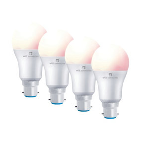 4lite WiZ Connected A60 Dimmable Multicolour WiFi LED Smart Bulb - B22 Bayonet, Pack of 4