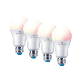 4lite WiZ Connected A60 Dimmable Multicolour WiFi LED Smart Bulb - E27 Large Screw, Pack of 4