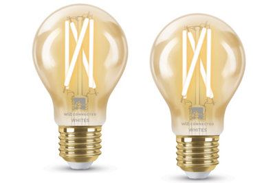 4lite WiZ Connected A60 Filament Amber WiFi/Bluetooth LED Smart Bulb E27 Large Screw - 2 Pack