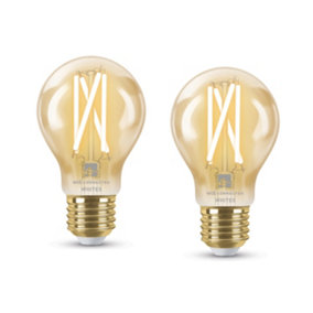 4lite WiZ Connected A60 Filament Amber WiFi/Bluetooth LED Smart Bulb E27 Large Screw - 2 Pack