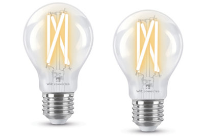 4lite WiZ Connected A60 Filament Clear WiFi/Bluetooth LED Smart Bulb E27  Screw Fit - 2 x Pack