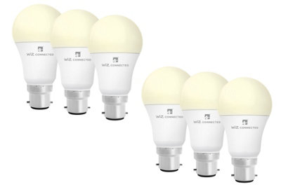 4lite WiZ Connected A60 LED Smart Bulb White Dimmable WiFi B22 Bayonet Fit Pack of 6