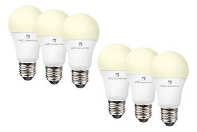 4lite WiZ Connected A60 LED Smart Bulb White Dimmable WiFi E27 Screw Fit Pack of 6