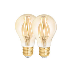 4lite WiZ Connected A60 LED Smart Filament Bulb Amber Tuneable White E27 Screw Fit Pack of 2