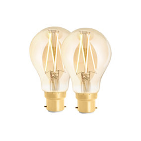 4lite WiZ Connected A60 LED Smart Filament Bulb Amber Tuneable White WiFi B22 Bayonet Fit Pack of 2