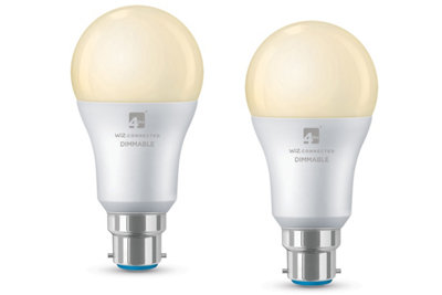 4lite WiZ Connected A60 Warm White WiFi/Bluetooth LED Smart Bulb - B22 Bayonet Cap - 2 x Pack