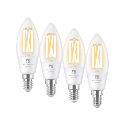 4lite WiZ Connected C35 Candle Filament White WiFi LED Smart Bulb - E14 Small Screw, Pack of 4