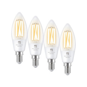 4lite WiZ Connected C35 Candle Filament White WiFi LED Smart Bulb - E14 Small Screw, Pack of 4